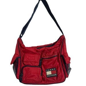 Tommy Hilfiger Red vintage puffer messenger style bag.